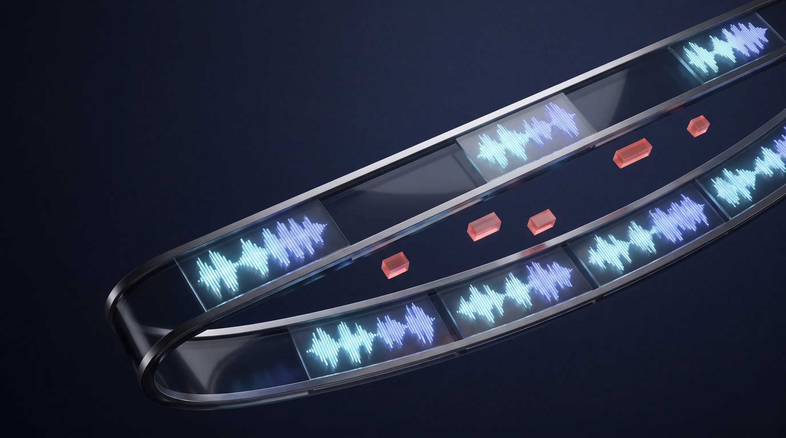 Concept illustration of spaced audio waveforms becoming a tighter editing timeline
